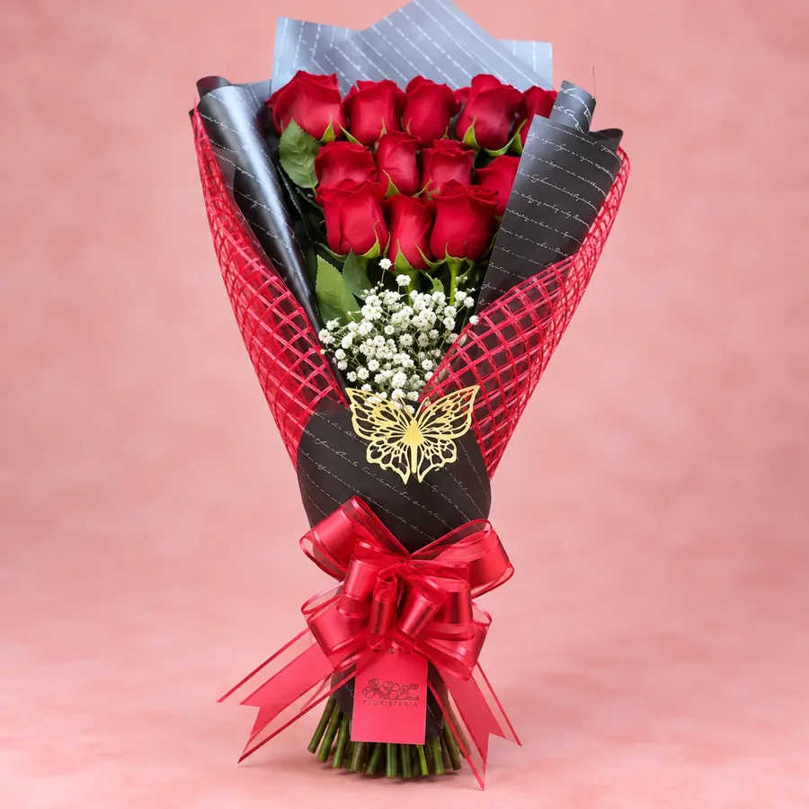 Bouquet de 12 rosas rojas listo para entrega el mismo día en La Serena